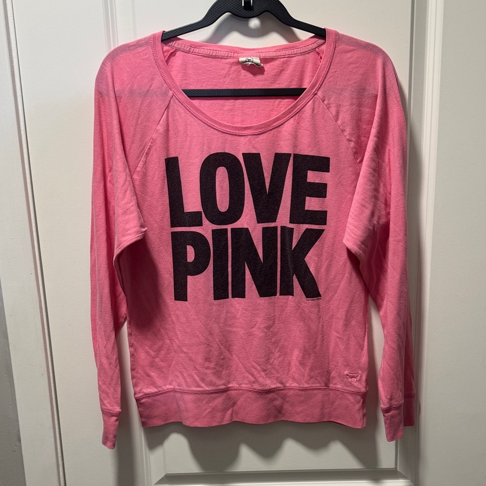 PINK Victoria's Secret Pink Sweatshirt with Black 'Love Pink' Print